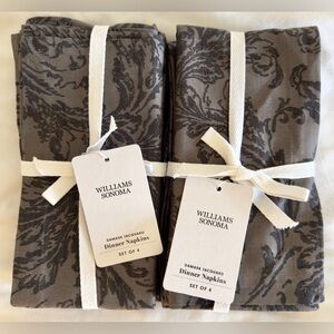 8 Williams Sonoma Dusky Charcoal Damask Napkins, NWT, Retail $139, Halloween